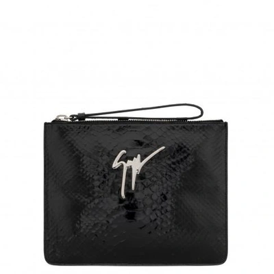 Shop Giuseppe Zanotti - Python-embossed Leather Clutch Margery In Black