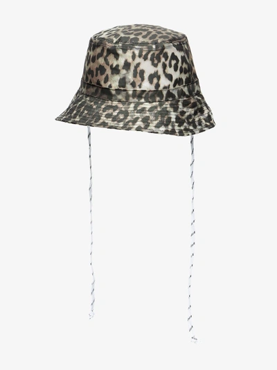 Shop Ganni Leopard Print Bucket Hat In Multicolour