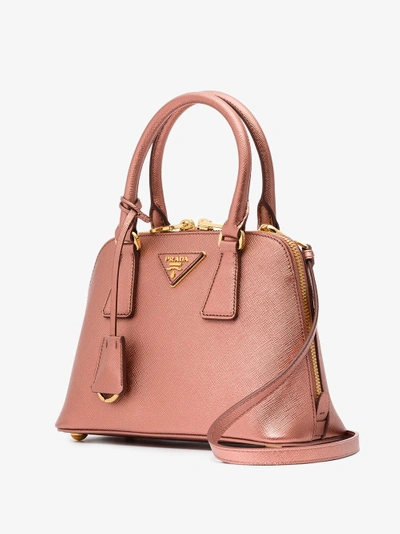 Shop Prada Pink Promenade Mini Leather Bag In Metallic