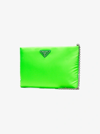 Shop Prada Logo Clutch Bag In Green