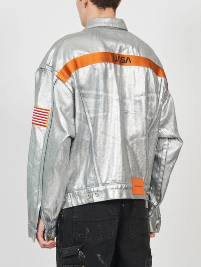 Shop Heron Preston X Nasa Silver Denim Jacket