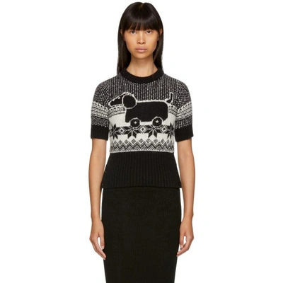 Shop Thom Browne Black And White Mohair Hector Toy Sweater In 980 Blk/wht
