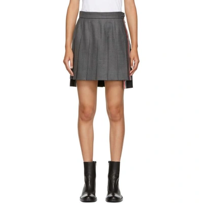 Shop Thom Browne Grey And Blue Pleated Miniskirt In 025 Dark Gr
