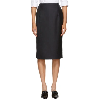 Shop Thom Browne Navy Wool Striped Straight Skirt In 415 Navy