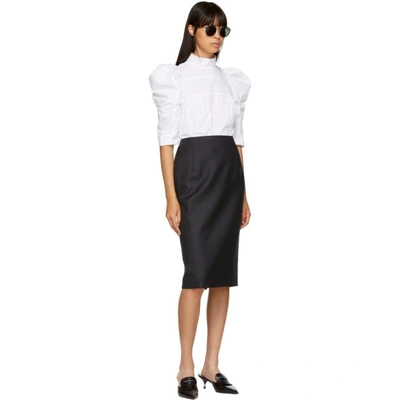 Shop Thom Browne Navy Wool Striped Straight Skirt In 415 Navy