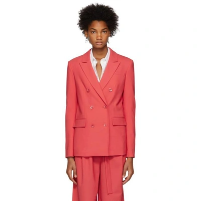 Shop Tibi Pink Double-breasted Suit Blazer In Raspberry