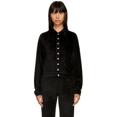 Shop Alexa Chung Alexachung Black Velvet Popper Tracksuit Jacket In Washed Blk