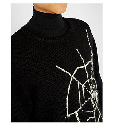 Shop Yohji Yamamoto Embroidered Cotton Waffle-knit Jumper In Black