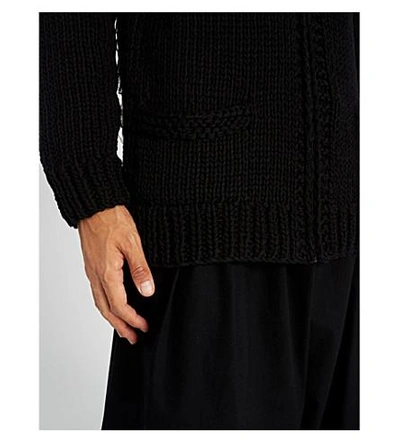 Shop Yohji Yamamoto Fringe-back Cotton Waffle-knit Cardigan In Black