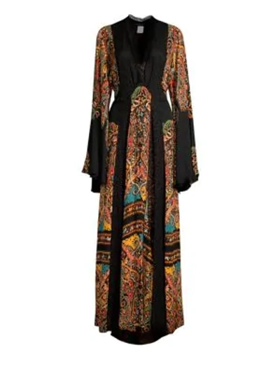 Shop Etro Silk Bell Sleeve Caftan Dress In Black