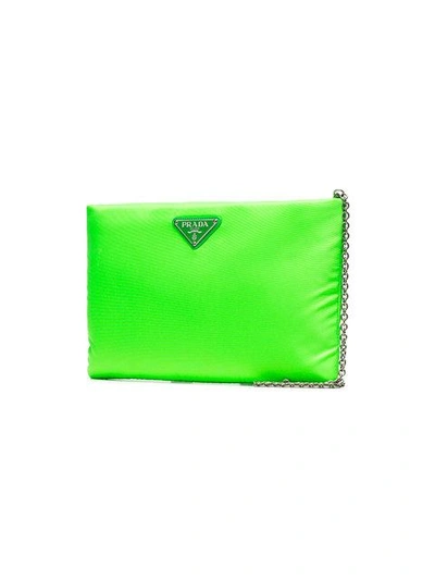 Shop Prada Fluorescent Green Logo Nylon Clutch Bag