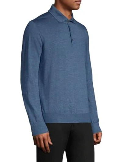 Shop Isaia Cashmere And Silk Long Sleeve Polo In Blue