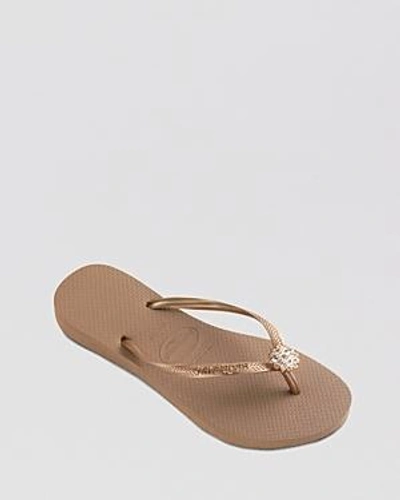 Shop Havaianas Women's Slim Crystal Poem Flip-flops In Rose Gold