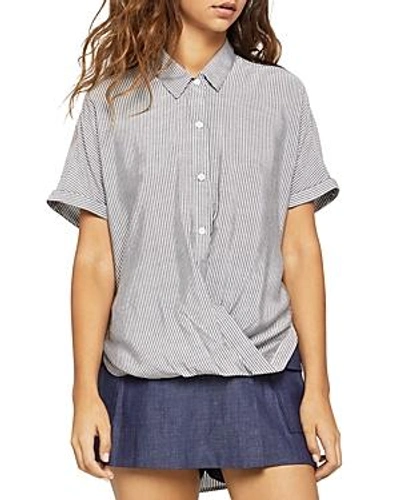 Shop Bcbgeneration Striped Button-down Front-tuck Shirt In Black/combo