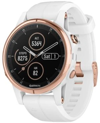 Shop Garmin Unisex Fenix 5s Plus White Silicone Strap Smart Watch 42mm In Rose Gold