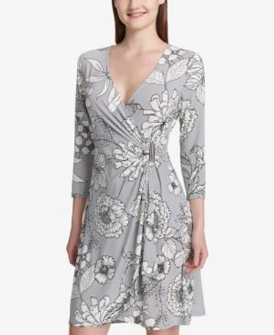 Shop Calvin Klein Hardware Faux-wrap Dress In Dove Multi