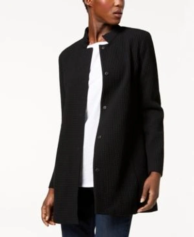 Shop Eileen Fisher Tencel Blend Textured Stand-collar Jacket In Black
