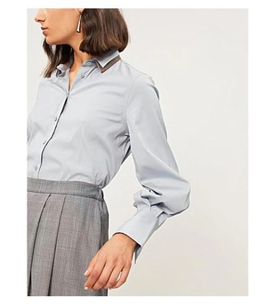 Shop Brunello Cucinelli Double-collar Cotton-blend Shirt In Cloud