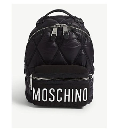 Shop Moschino 标志 绗缝 尼龙 背包 In Black/silver
