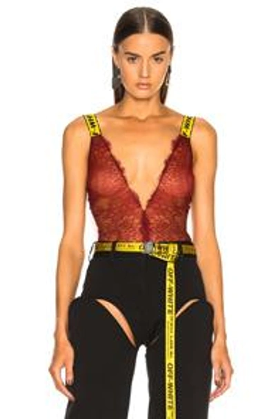 Shop Off-white Lace One Piece Bodysuit In Red