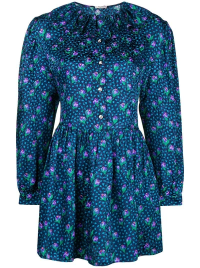 Shop Miu Miu Rosebud Jacquard Mini Dress - Blue