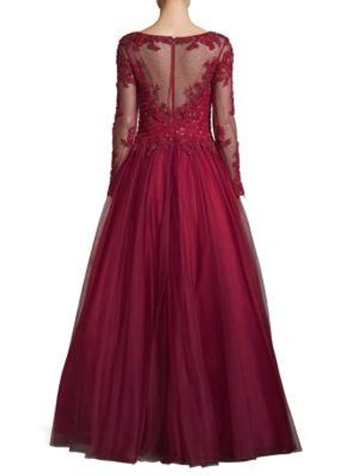 Shop Basix Black Label Illusion Beaded Ball Gown In Burgundy