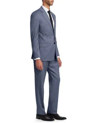 Line Microcheck Wool Suit In Light Blue 