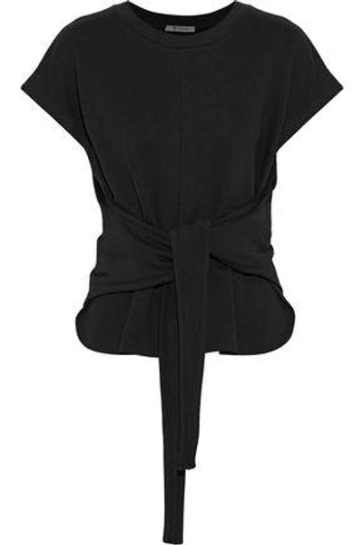 Shop Alexander Wang T Tie-front Mélange Cotton-jersey Top In Black