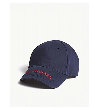 Shop Balenciaga Logo Baseball Cap In Navy