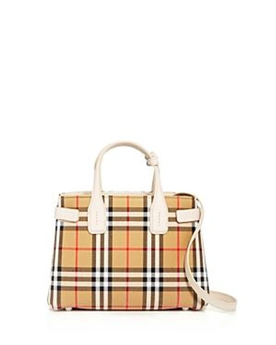 Shop Burberry Vintage Check Small Banner Bag In Limestone Yellow/silver