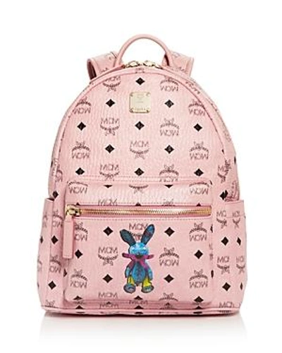 Shop Mcm Rabbit Logo Print Small Backpack In Soft Pink/gold