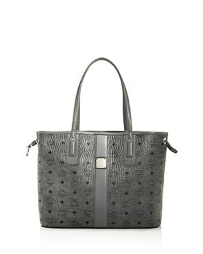 Shop Mcm Visetos Reversible Medium Tote In Phantom Gray/silver