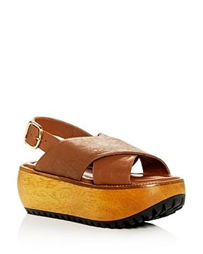 Shop Marni Women's Leather Crisscross Slingback Platform Sandals In Light Brown