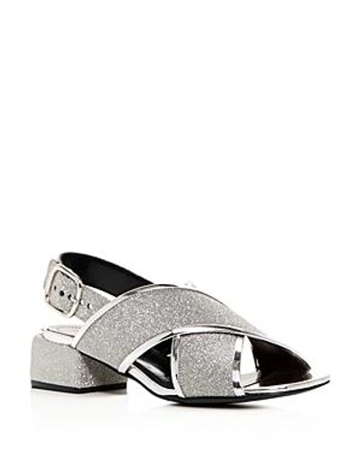 Shop Marni Women's Glitter Crisscross Block-heel Sandals In Silver