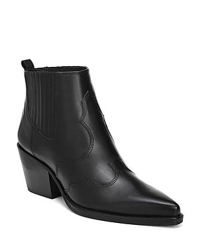 Shop Sam Edelman Women's Winona Pointed-toe Mid-heel Leather Booties In Black