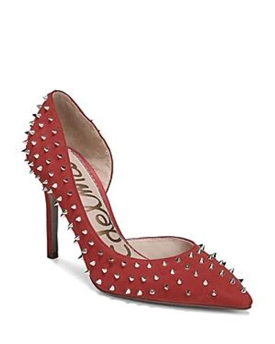 Shop Sam Edelman Women's Hadlee Pointed-toe Studded Suede Pumps In Candy Red