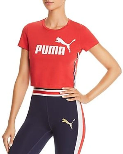 Shop Puma Cropped Logo Tee In Red