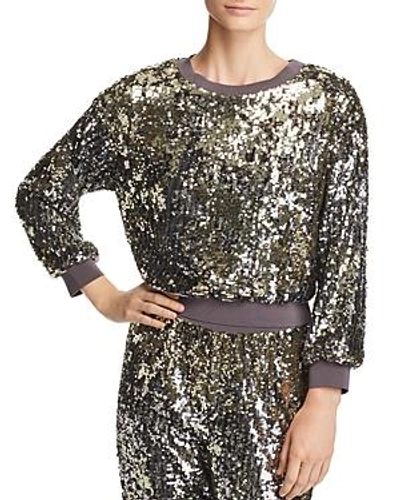 Shop Alice And Olivia Alice + Olivia Smith Sequined Cropped Sweatshirt In Antique Silver