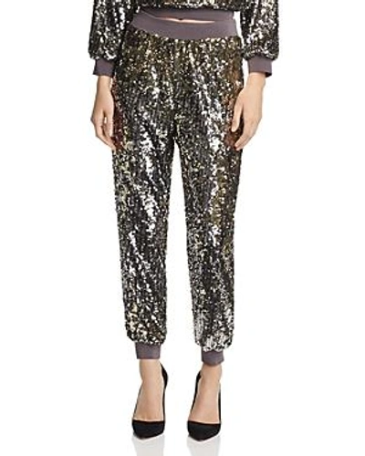Shop Alice And Olivia Alice + Olivia Pete Sequined Jogger Pants In Antique Silver
