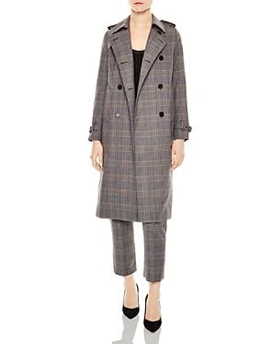 Shop Sandro Roselier Plaid Trench Coat In Storm
