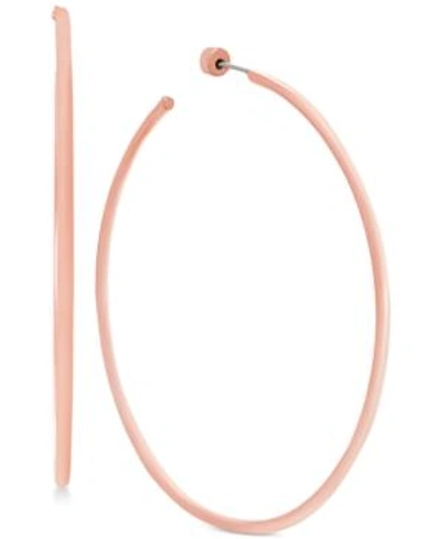 Shop Steve Madden Rose Gold-tone Open Large Hoop Earrings In Pink