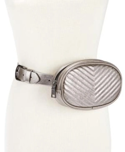 Shop Steve Madden Chevron Quilted Fanny Pack In Pewter/gunmetal