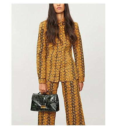 Shop Alexa Chung Snakeskin-print Fitted Jacket In Snake Print Mustard