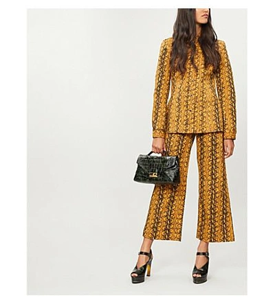 Shop Alexa Chung Snakeskin-print Fitted Jacket In Snake Print Mustard