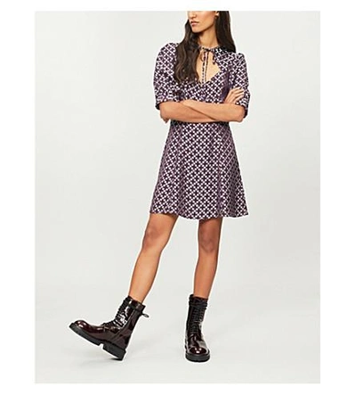 Shop Alexa Chung Floral Jacquard Mini Dress In Dark Aubergine