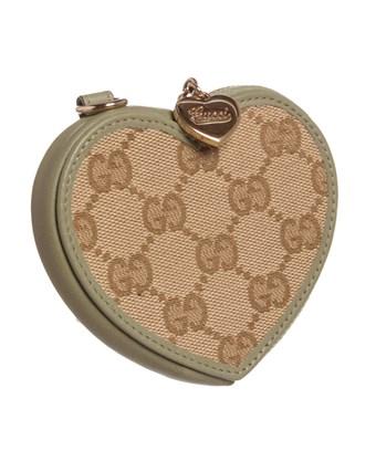Gucci Beige Green Canvas Leather Heart 