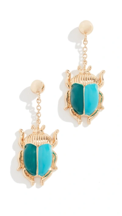 Shop Aurelie Bidermann Elvira Scarab Earrings In Green/blue