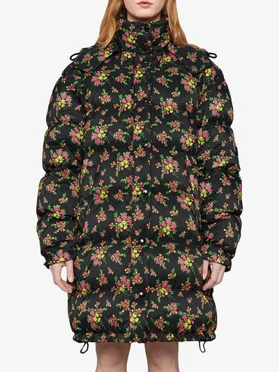 Shop Gucci Floral Bouquets Nylon Jacket In Black