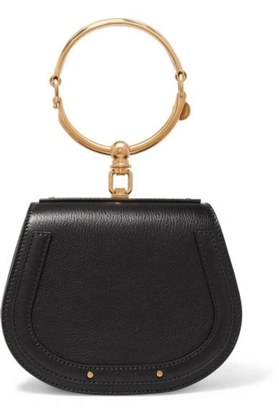 Shop Chloé Nile Bracelet Small Textured-leather And Suede Shoulder Bag In Black