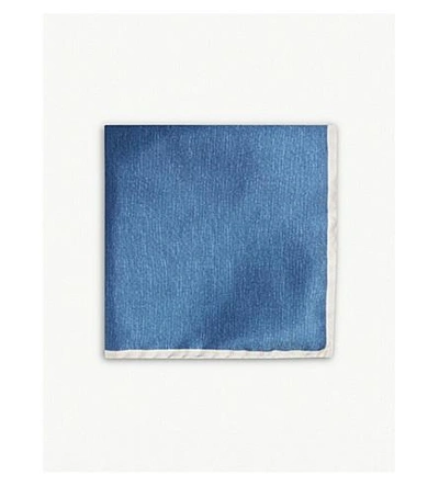 Shop Oscar Jacobson Plain Silk Pocket Square In Blue